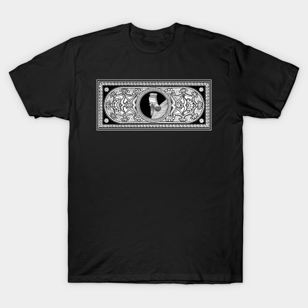 Elegant Lamassu Decoration on Black and White T-Shirt by doniainart